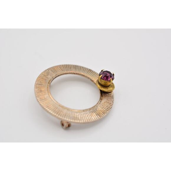 Vintage Round Pin Brooch Prong Purple Rhinestone Crystal Bin1 - Picture 9 of 12